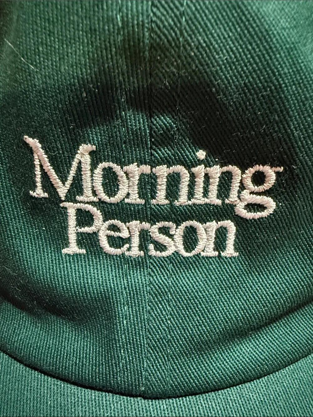 Morning Person Embroidered Green Baseball Cap AG1, NWT